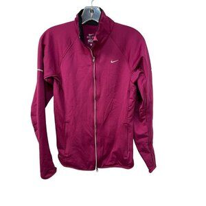 Nike Dri Fit Small Sweatshirt Magenta Pink Zip Up Pockets Thumbholes Breathable